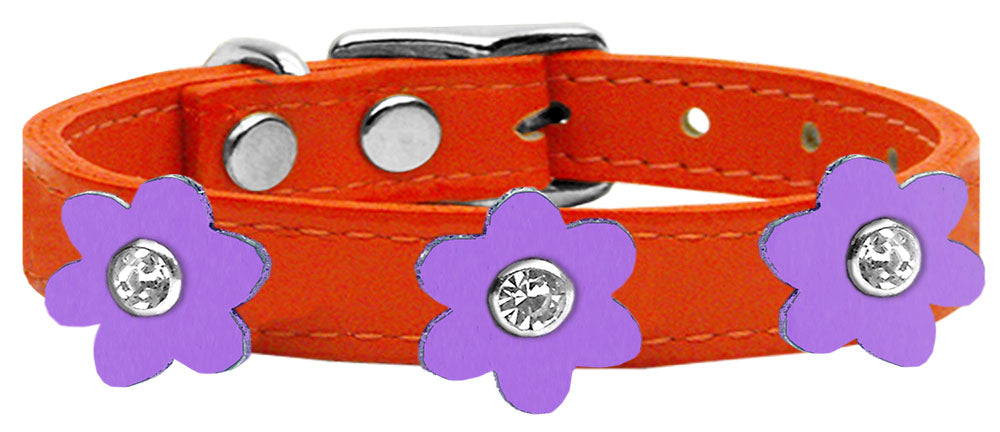 Flower Leather Collar Orange With Lavender flowers Size 18