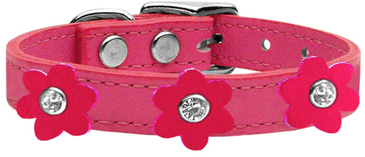 Flower Leather Collar Pink With Bright Pink flowers Size 14