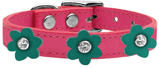 Flower Leather Collar Pink With Jade flowers Size 26
