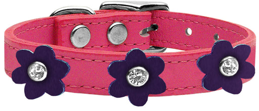 Flower Leather Collar Pink With Purple flowers Size 26