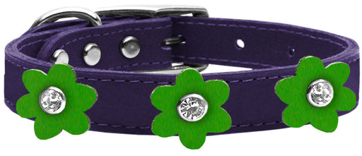 Flower Leather Collar Purple With Emerald Green flowers Size 14