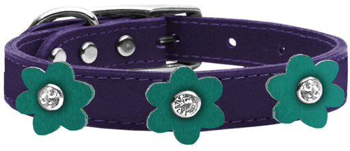 Flower Leather Collar Purple With Jade flowers Size 26