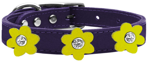 Flower Leather Collar Purple With Yellow flowers Size 24