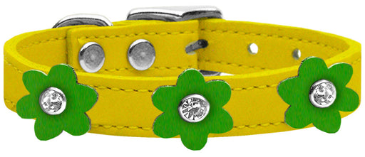 Flower Leather Collar Yellow With Emerald Green flowers Size 26