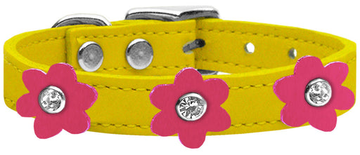 Flower Leather Collar Yellow With Pink flowers Size 24