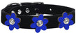 Metallic Flower Leather Collar Black With Metallic Blue flowers Size 26