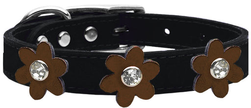 Metallic Flower Leather Collar Black With Bronze flowers Size 14