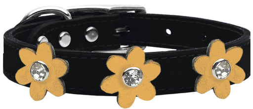 Metallic Flower Leather Collar Black With Gold flowers Size 14