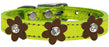 Metallic Flower Leather Collar Metallic Lime Green With Bronze flowers Size 14