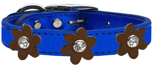 Metallic Flower Leather Collar Metallic Blue With Bronze flowers Size 20