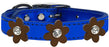 Metallic Flower Leather Collar Metallic Blue With Bronze flowers Size 18