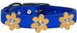 Metallic Flower Leather Collar Metallic Blue With Gold flowers Size 20