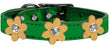 Metallic Flower Leather Collar Metallic Emerald Green With Gold flowers Size 18