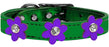 Metallic Flower Leather Collar Metallic Emerald Green With Metallic Purple flowers Size 16
