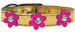 Metallic Flower Leather Collar Gold With Metallic Pink flowers Size 16