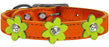 Metallic Flower Leather Collar Metallic Orange With Metallic Lime Green flowers Size 20