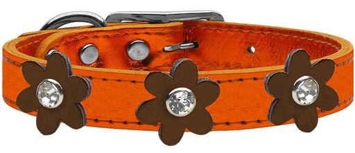 Metallic Flower Leather Collar Metallic Orange With Bronze flowers Size 26