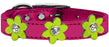 Metallic Flower Leather Collar Metallic Pink With Metallic Lime Green flowers Size 16