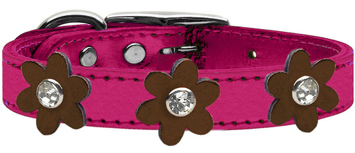 Metallic Flower Leather Collar Metallic Pink With Bronze flowers Size 20