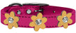 Metallic Flower Leather Collar Metallic Pink With Gold flowers Size 16