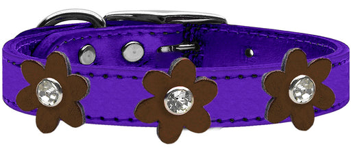 Metallic Flower Leather Collar Metallic Purple With Bronze flowers Size 18