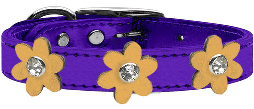 Metallic Flower Leather Collar Metallic Purple With Gold flowers Size 18