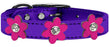 Metallic Flower Leather Collar Metallic Purple With Metallic Pink flowers Size 16