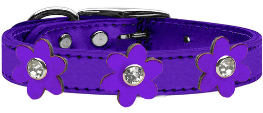 Metallic Flower Leather Collar Metallic Purple With Metallic Purple flowers Size 16