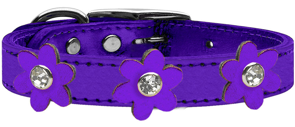 Metallic Flower Leather Collar Metallic Purple With Metallic Purple flowers Size 20