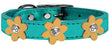Metallic Flower Leather Collar Metallic Turquoise With Gold flowers Size 10