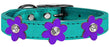 Metallic Flower Leather Collar Metallic Turquoise With Metallic Purple flowers Size 14
