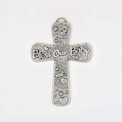 Wall Cross-Bless Our Baby-Pewter (4-13/16x3-1/2)