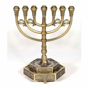 Menorah-12 Tribes-Brass(7 Branched) w/Hexagon Base