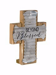 Cross-Mini Pedestal-Blessed-Wood/Corrugated Metal