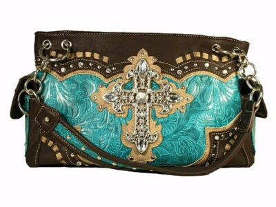 Fashion Purse-Conceal Carry w/Cross Turquoise/Dark