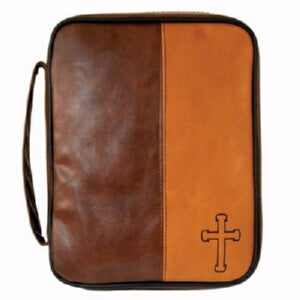 Bible Cover-Cross-Large-2-Tone Brown