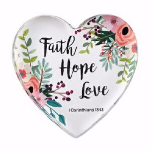 Paperweight-Glass Heart-Faith Hope Love (1Cor 13:1