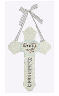 Wall Cross-Grateful Thankful Blessed w/Bow Hanger