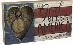 Box Sign-God Bless America w/Wire Angel (10.5 x 6)