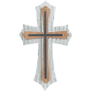 Wall Cross-Double Center-Tin/Wood (16")