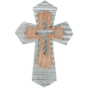 Wall Cross-Pointed-Tin/Wood (14")