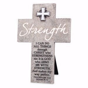 Wall/Desktop Cross-Emblem: Strength-Gray Cast Ston