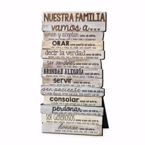 Wall/Desktop Plaque-Stacked Wood: Our Family-Spanish