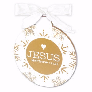 Ornament-Gold And White: Jesus (#12380)