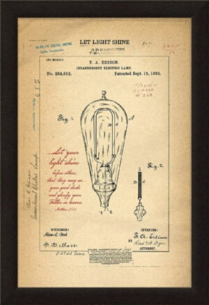 Framed Art-Let Light Shine (Edison Lamp Patent) (1