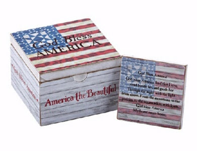 Prayer Box-God Bless America w/Flag Plaque (4" x 4