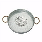 Serving Tray-Eat Well-Metal w/Rope Handles (14" Ro
