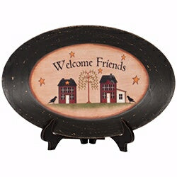 Plate-Primitives-Welcome Friends-Oval w/Easel (9 5