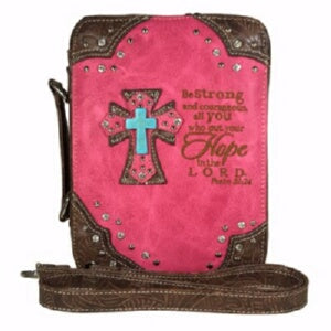 Bible Cover-Fashion/Cross-Large-Pink (Psalm 31:24)