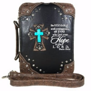 Bible Cover-Fashion/Cross-Large-Navy (Psalm 31:24)